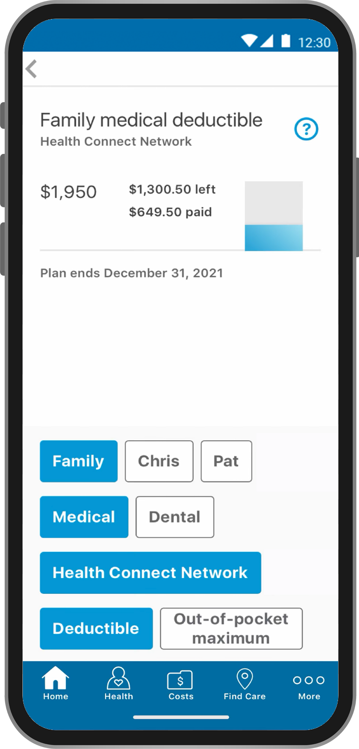 Final: Costs and deductible screen
