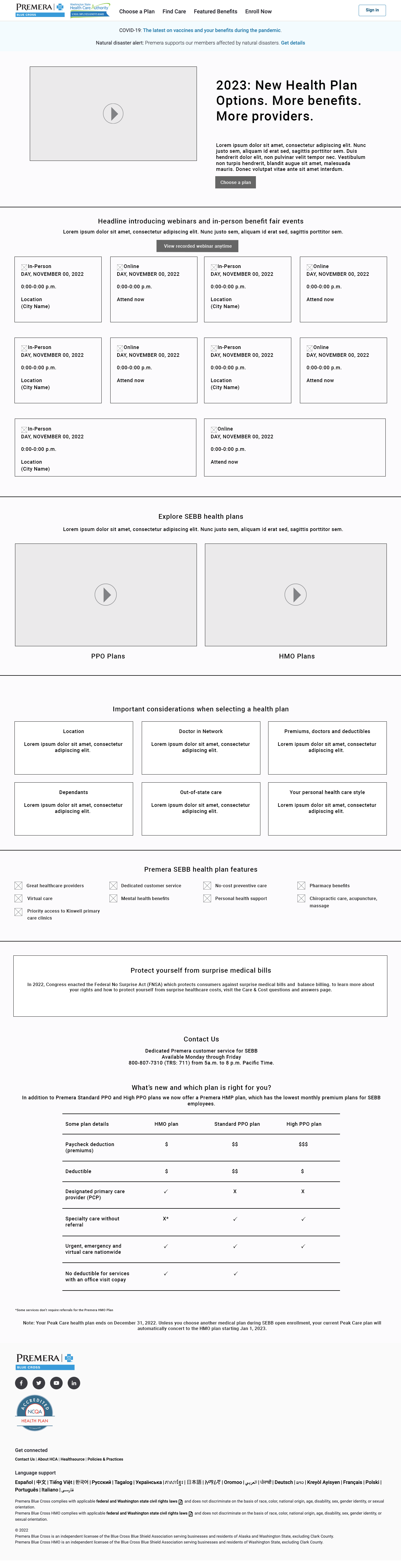 SEBB landing page wireframe